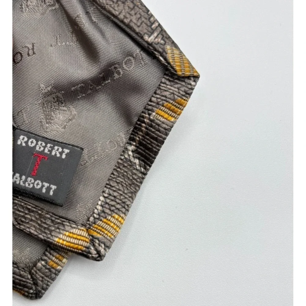 Vintage Robert Talbott Silk Woven Tie Gray‎ Gold 